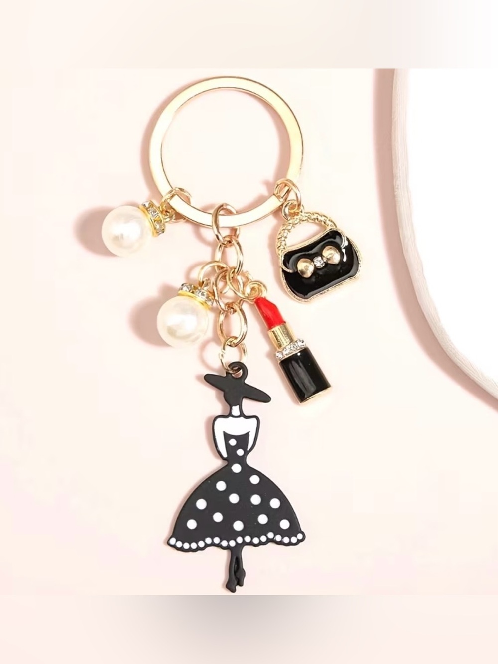 Elegant Lady Fashion Charm Keychain with Black & Red Accents NWT